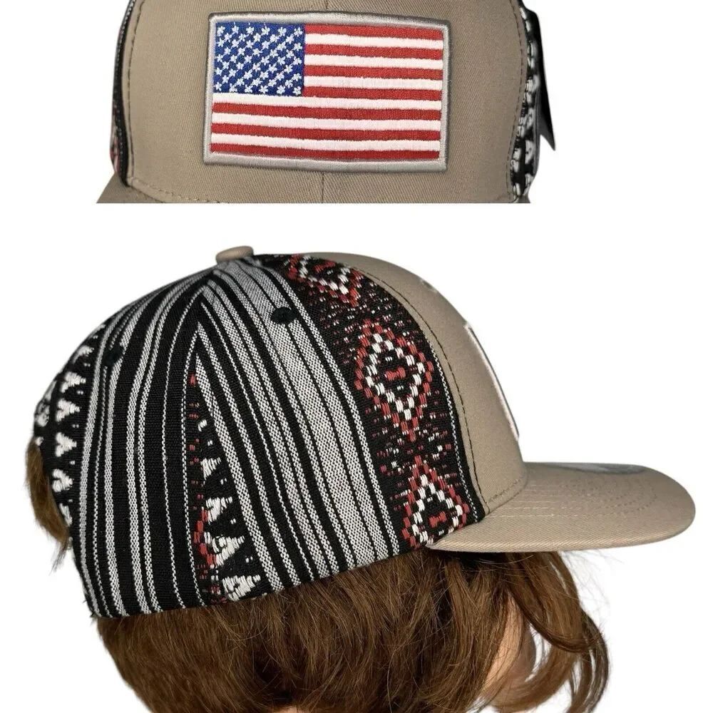 Aztec & USA Flag by Pit Bull Patch Snapback Trucker Hat Cap Native America